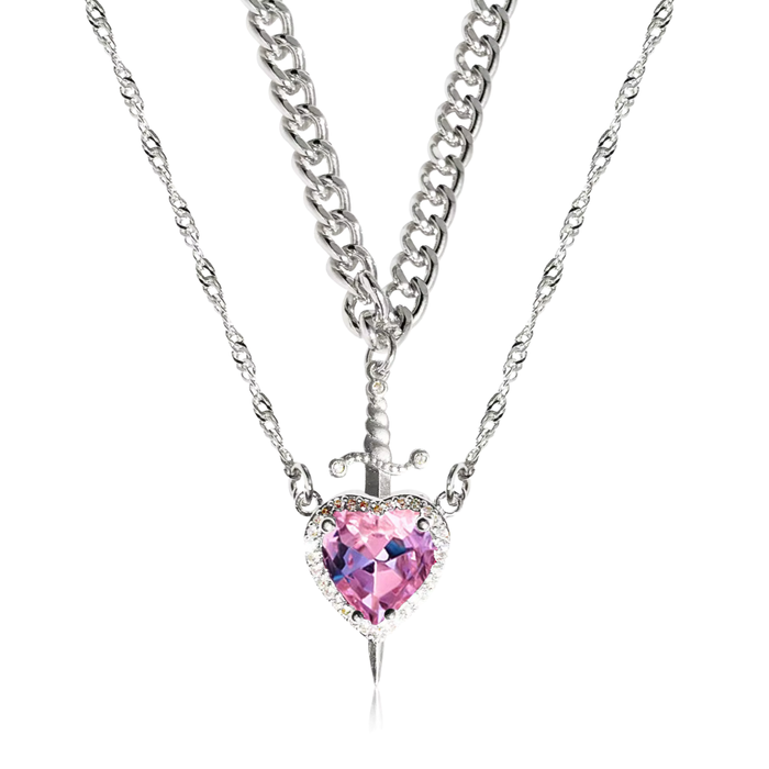 Heart and Sword Couple Necklace (Pink)