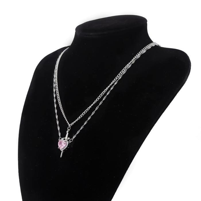 Heart and Sword Couple Necklace (Pink)
